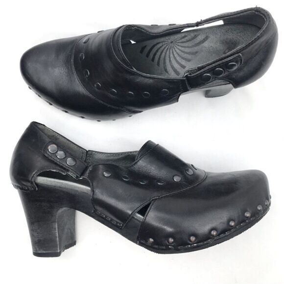 Dansko RYDER Black Leather Studded Heeled Platform Clogs - Picture 4 of 16